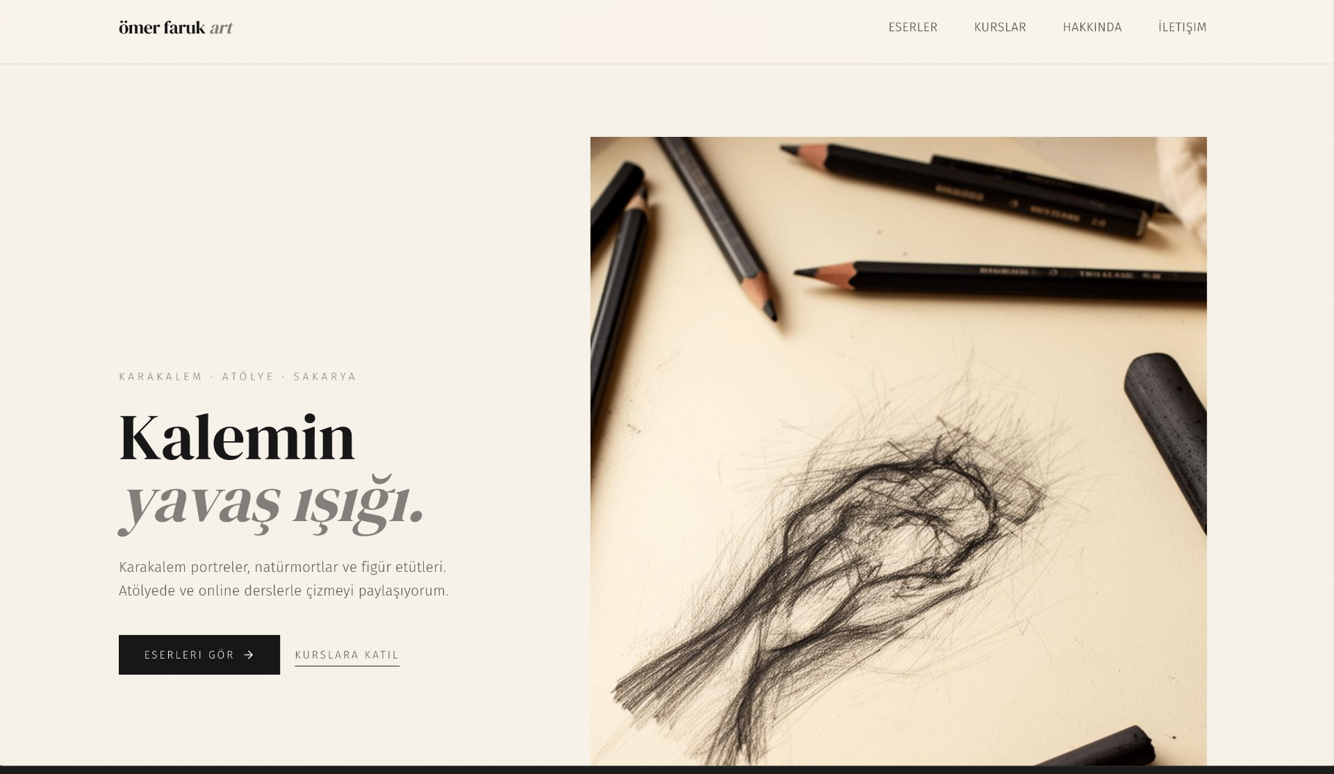 Ömer Faruk Art — Karakalem sanatçısı · Atölye & online kurslar web sitesi tasarımı