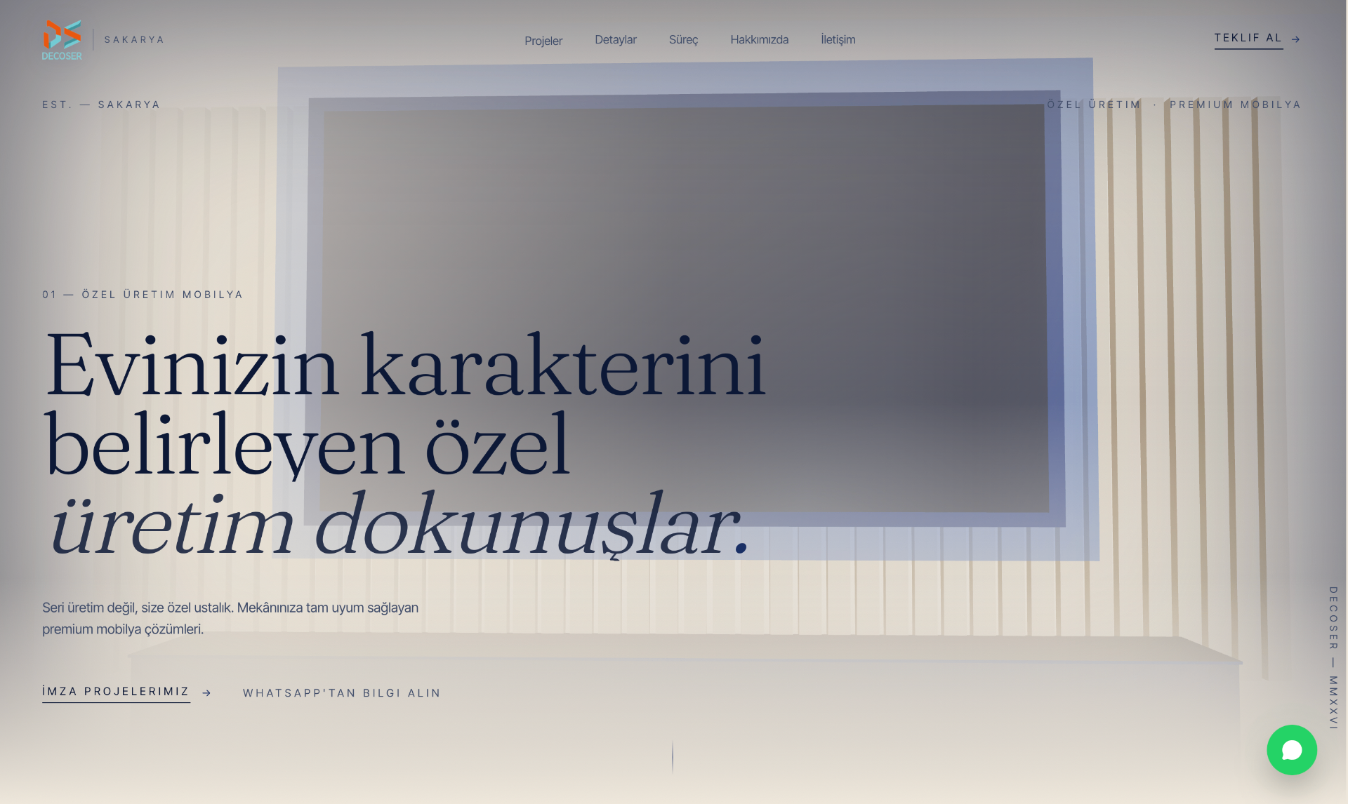 Decoser özel üretim mobilya web sitesi ana sayfası